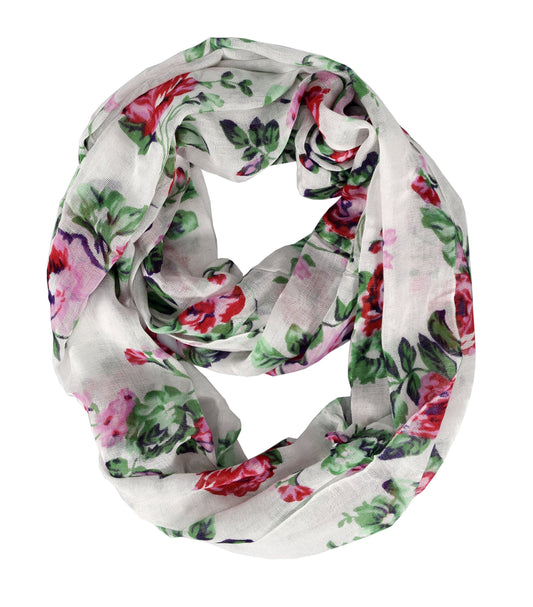 Wholesale Bulk Lot: Premium Graphic Floral Print Infinity Loop Scarves Red Green Reseller Pack