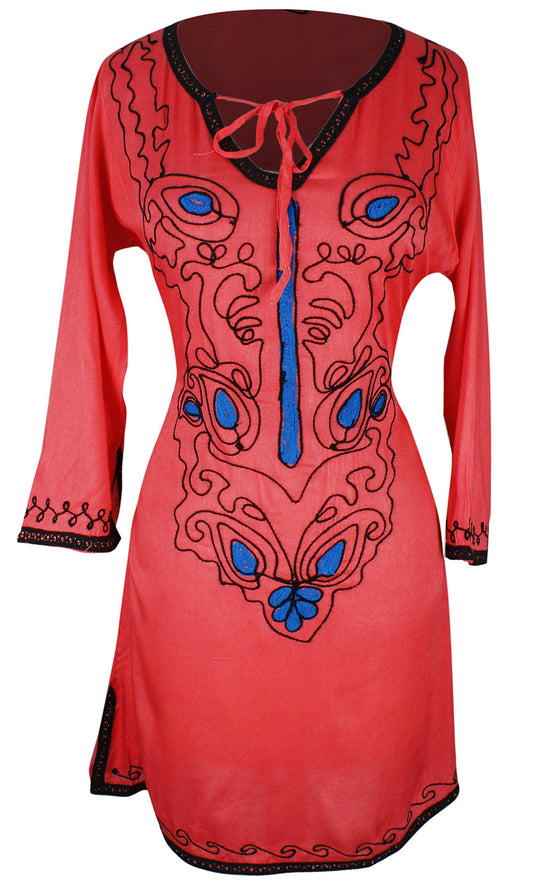 Wholesale Bulk Lot: Women's Totem Embroidered Tunic V Neck Dress Coral Small