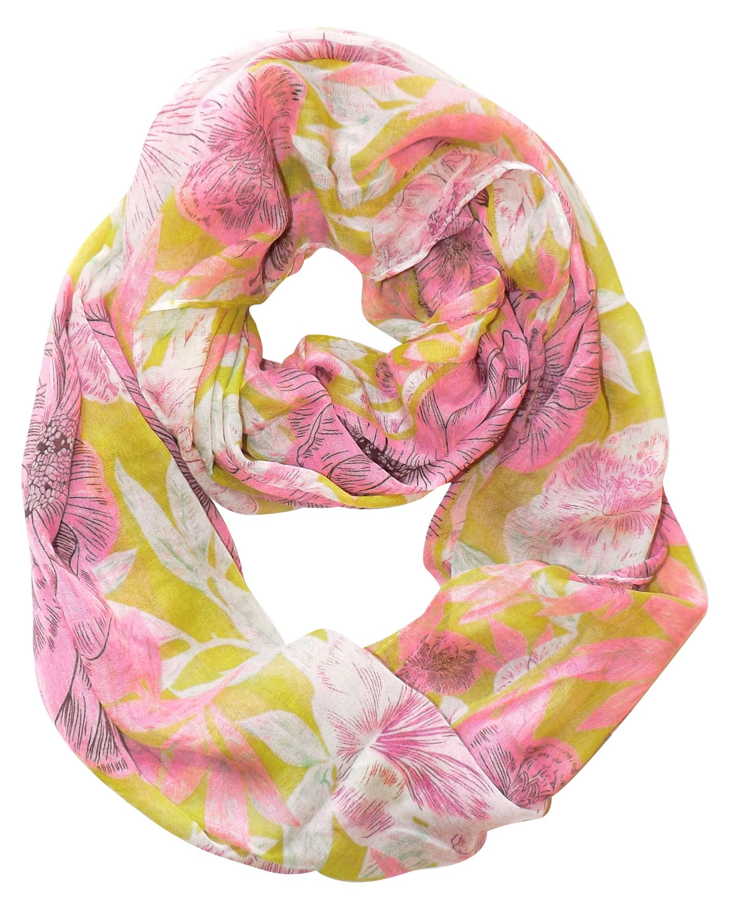 Wholesale Bulk Lot: Retro Hawaiian Hibiscus Flower Infinity Loop Scarf Pink Green Reseller Pack