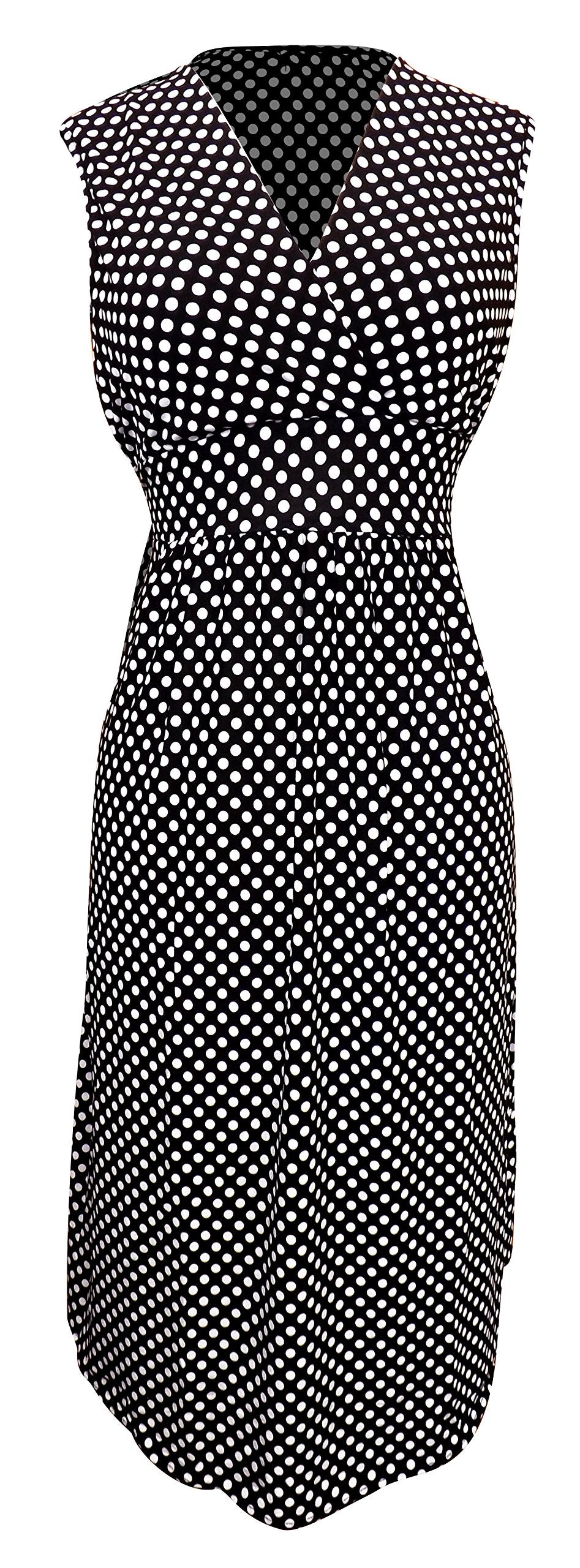 Wholesale Bulk Lot: Sleeveless Surplice Knit Polka Dot Dress, Black, Medium