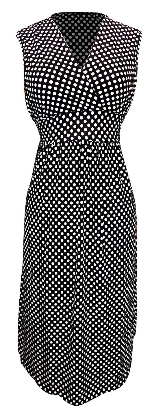 Wholesale Bulk Lot: Sleeveless Surplice Knit Polka Dot Dress, Black, Medium