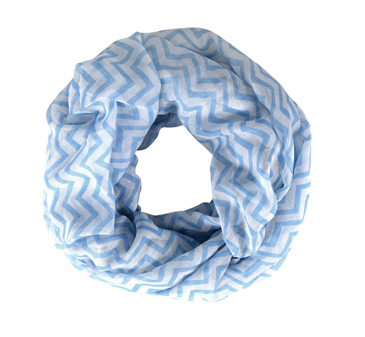 Wholesale Bulk Lot: Chevron Zig Zag Sheer Infinity Loop Scarf Baby Blue 19X32 Reseller Pack