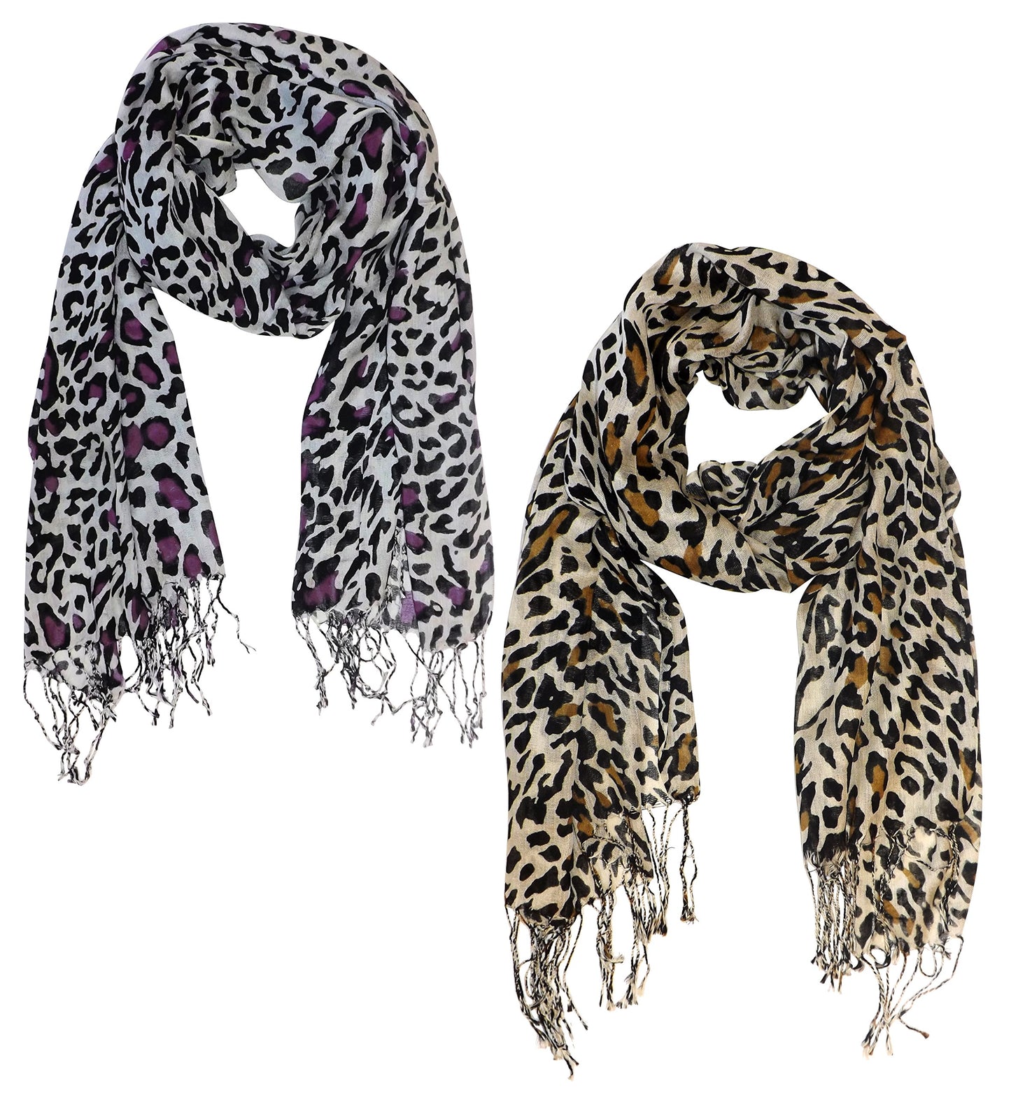 Wholesale Lot: Soft Silky Leopard Print Pashmina Scarf Bulk Reseller Bundle in Wine and Classic Brown
