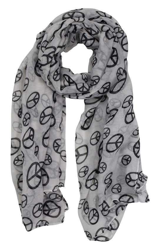 Wholesale Bulk Lot: Lightweight Peace Sign Design Scarf Shawl White Black Reseller Pack