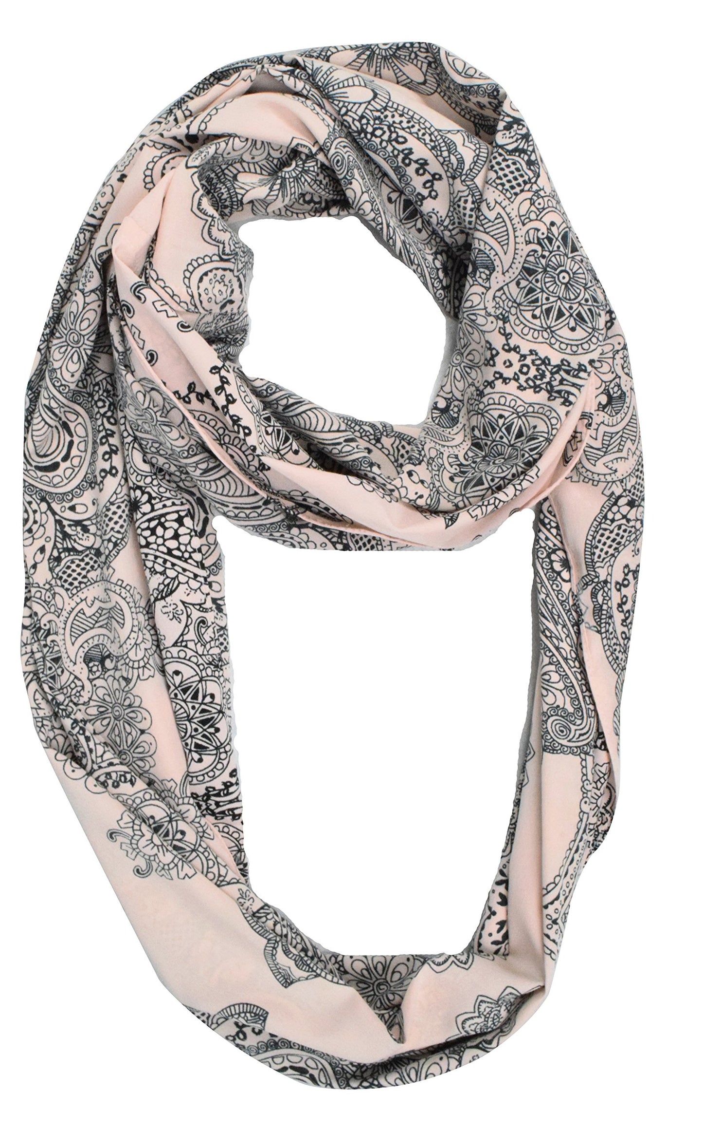 Wholesale Bulk Lot: Vintage Bohemian Light Pink Henna Design Infinity Loop Scarf Reseller Pack