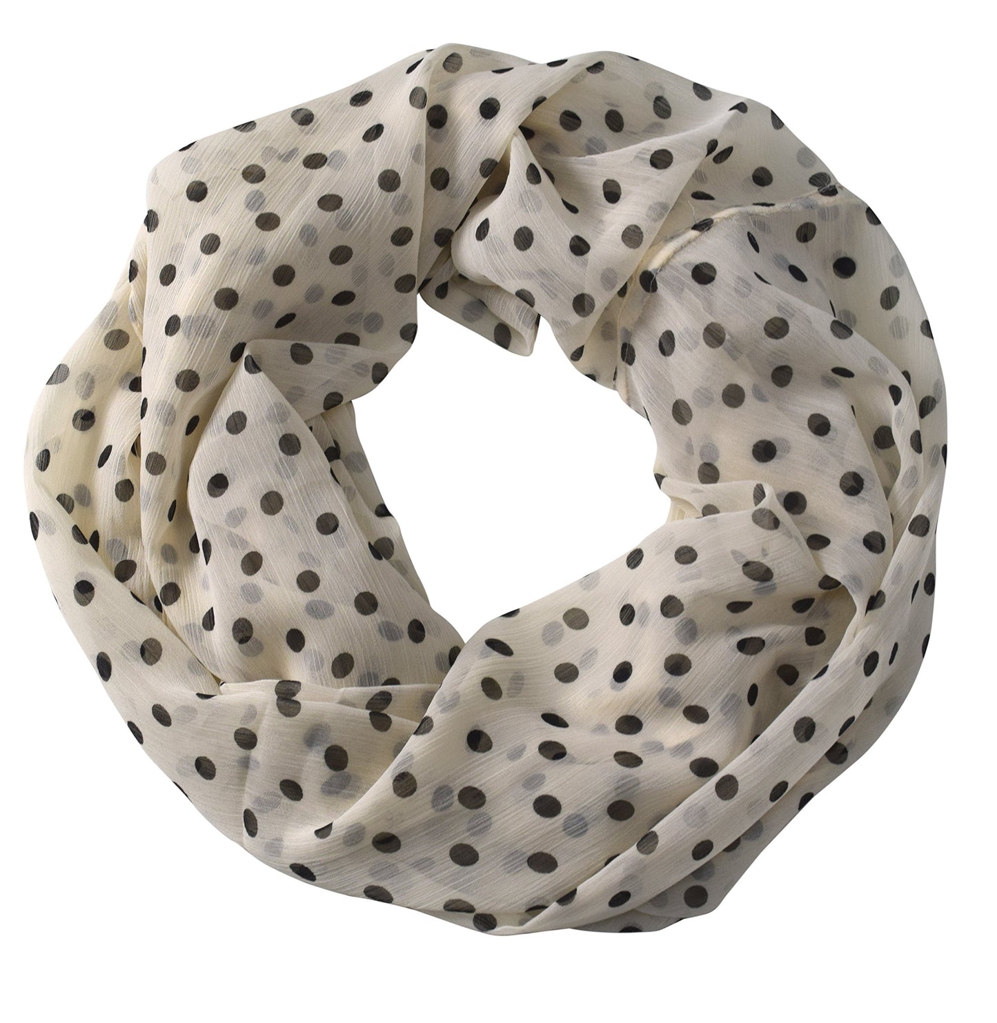 Wholesale Bulk Lot: Sheer Speckled Polka Dot Infinity Loop Scarf Cream Black Reseller Pack