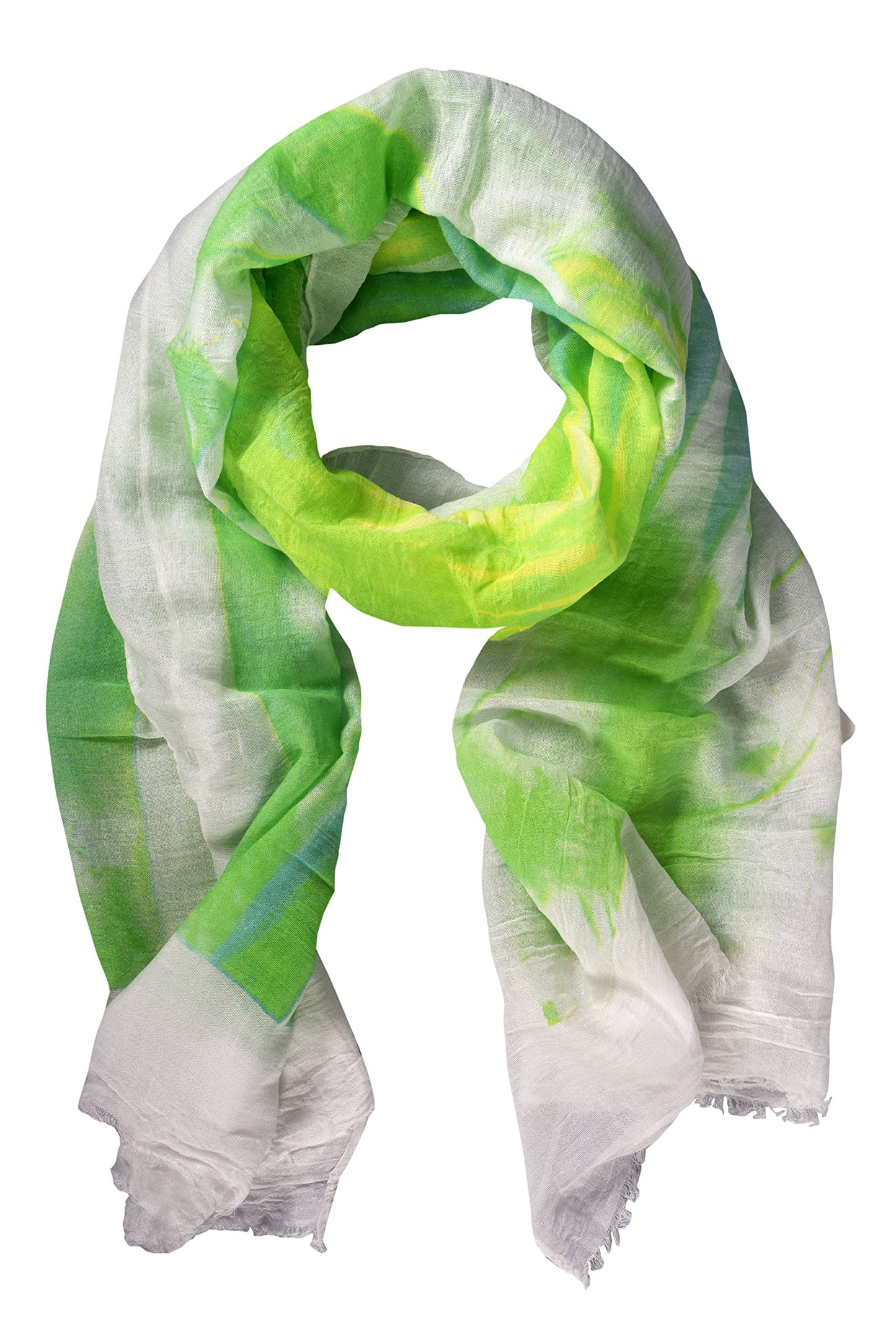 Wholesale Bulk Lot: Modern Feather Floral Graphic Print Fringe Shawl Wrap Scarf Green White Reseller