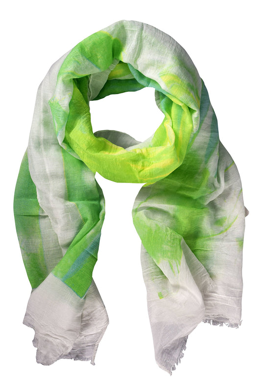 Wholesale Bulk Lot: Modern Feather Floral Graphic Print Fringe Shawl Wrap Scarf Green White Reseller