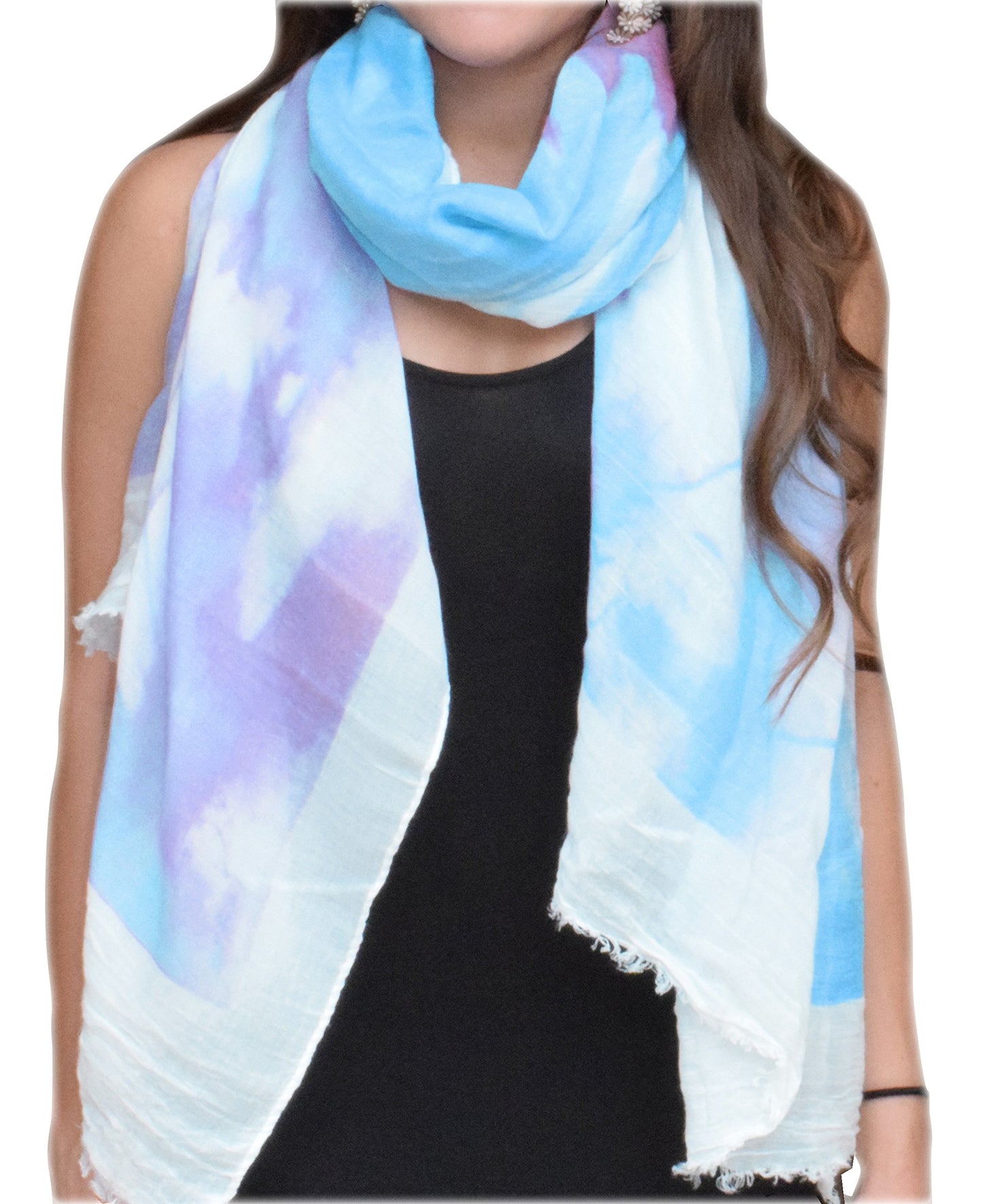Wholesale Bulk Lot: Feather Floral Graphic Print Fringe Shawl Scarf Purple White Reseller Pack
