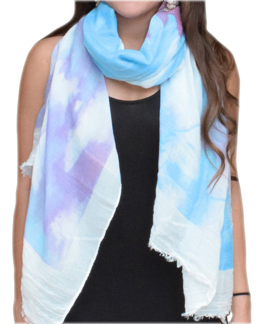 Wholesale Bulk Lot: Feather Floral Graphic Print Fringe Shawl Scarf Purple White Reseller Pack