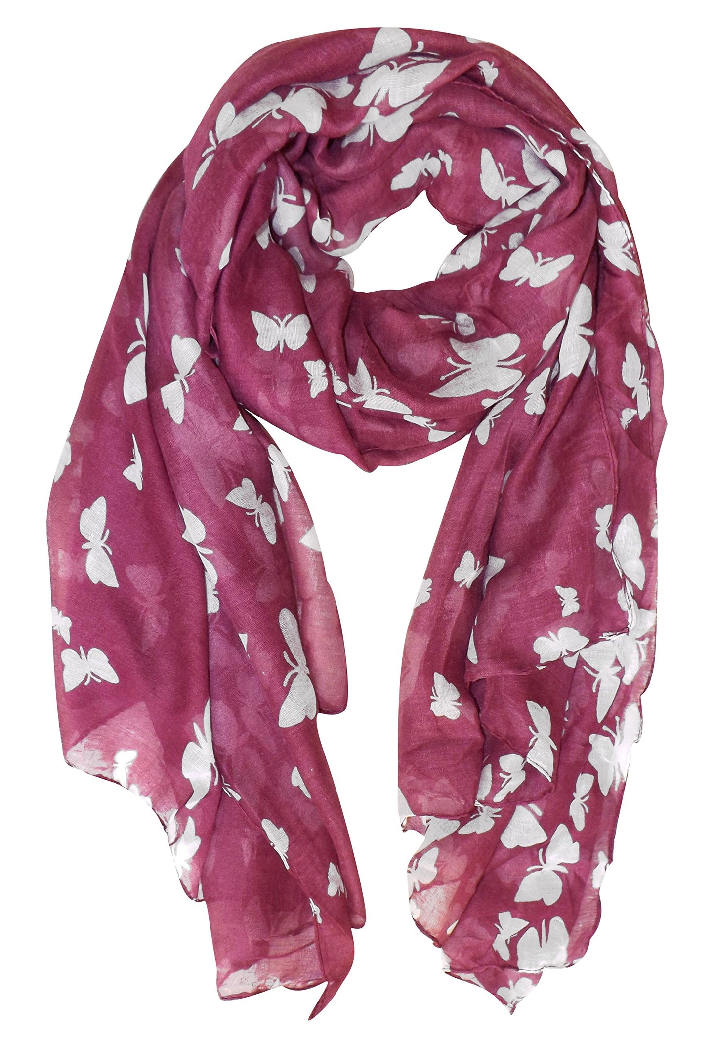 Wholesale Bulk Lot: Colorful Butterfly Print Long Scarf Shawl Wrap Plum for Resellers
