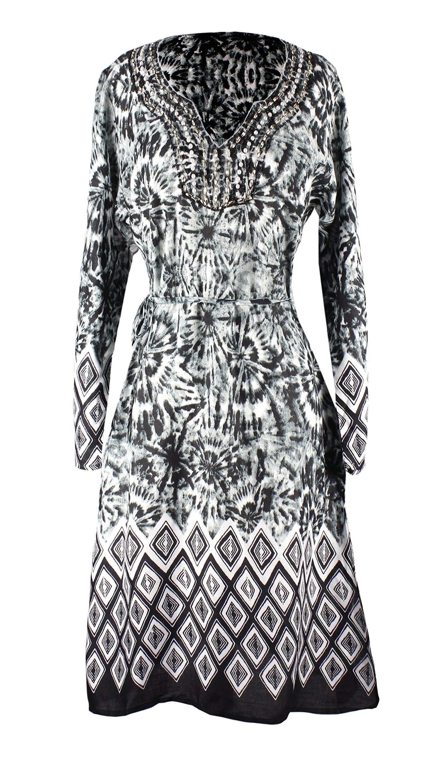 Wholesale Bulk Lot: Women’s Long Sleeve V Neck Tunic Dress Geo Charcoal Size M