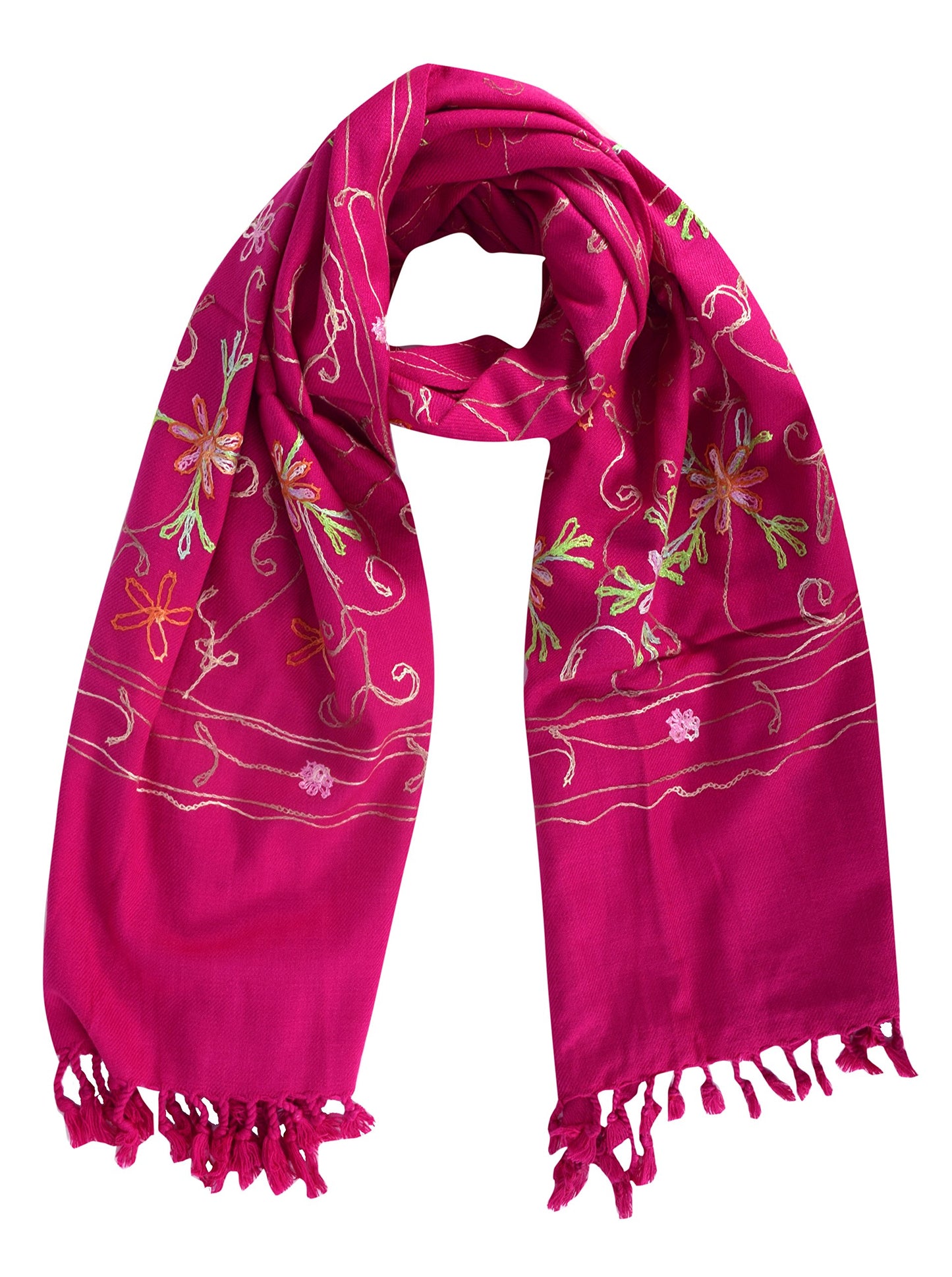 Wholesale Bulk Lot: Embroidered Flower Wool Pashmina Scarf Wrap Magenta Reseller Pack