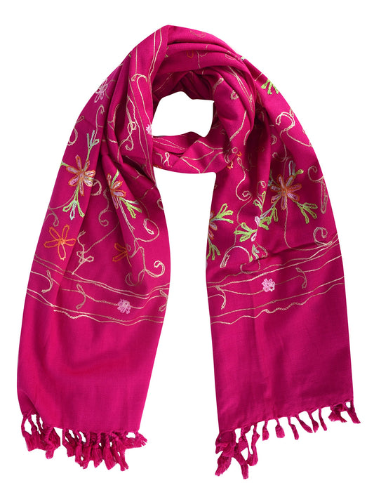 Wholesale Bulk Lot: Embroidered Flower Wool Pashmina Scarf Wrap Magenta Reseller Pack