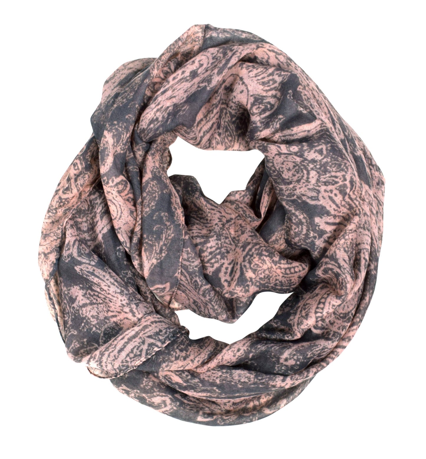 Wholesale Bulk Lot: Grey Graphic Sunflower Lightweight Paisley Print Infinity Loop Scarf Reseller Pack