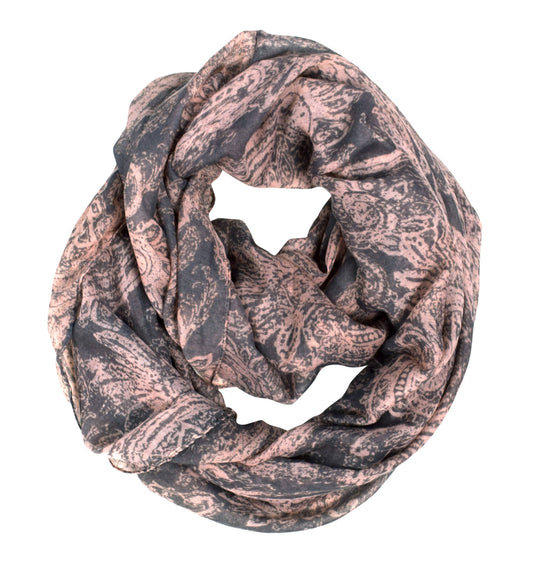 Wholesale Bulk Lot: Grey Graphic Sunflower Lightweight Paisley Print Infinity Loop Scarf Reseller Pack