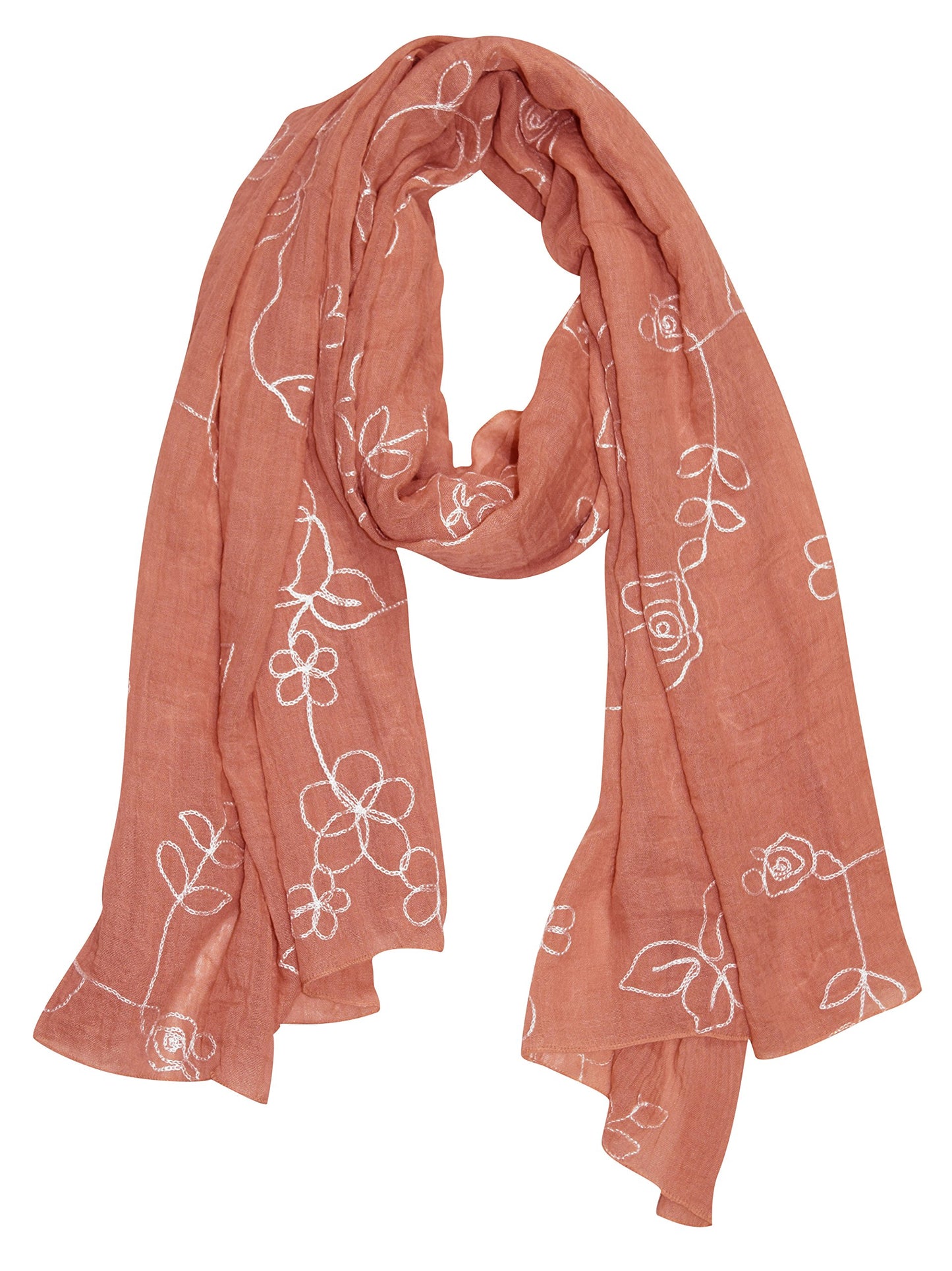 Wholesale Bulk Lot: Intricate Floral Rose Embroidered Lightweight Pink Summer Shawl Scarf Reseller