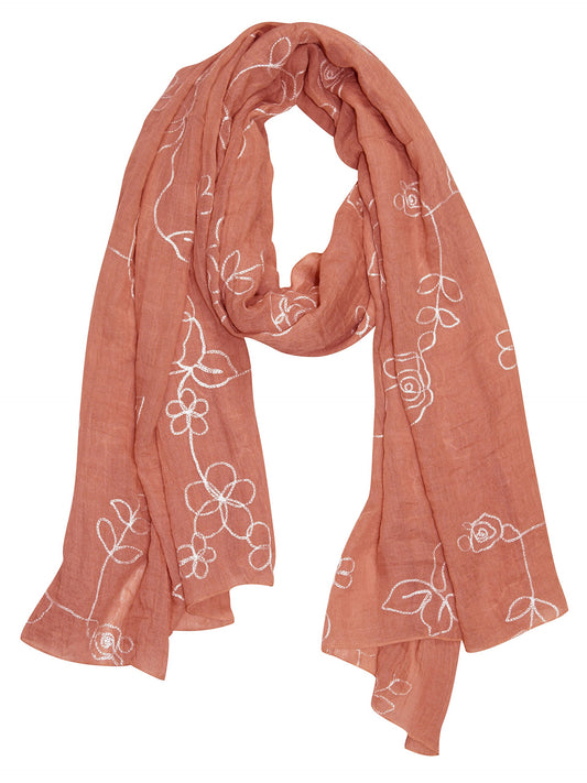 Wholesale Bulk Lot: Intricate Floral Rose Embroidered Lightweight Pink Summer Shawl Scarf Reseller