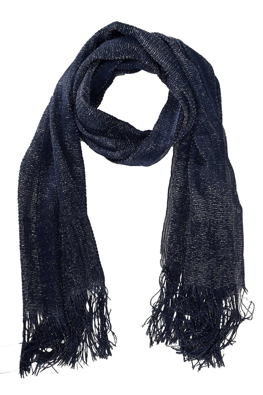 Wholesale Bulk Lot: Navy Metallic Shimmer Sheer Mesh Glitter Fringe Scarf for Resellers