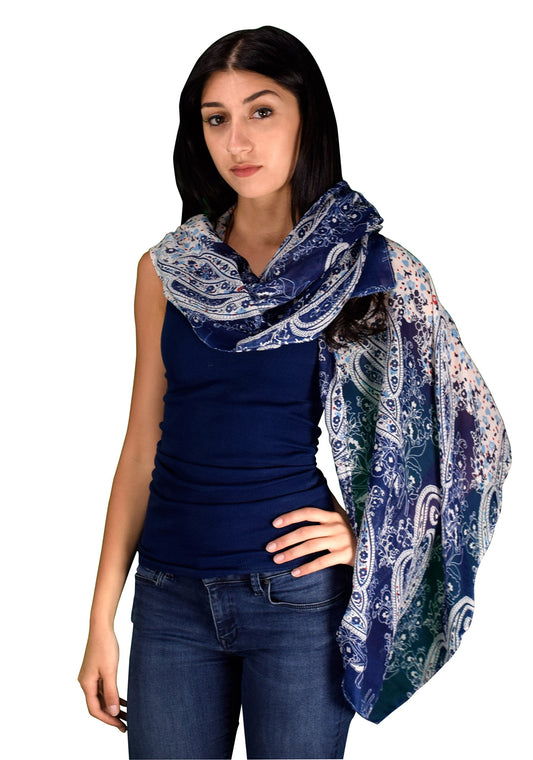 Wholesale Bulk Lot: Lightweight Damask Paisley Sheer Navy Scarf Shawl Wraps for Resellers