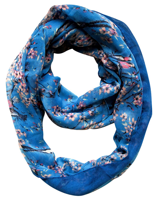 Wholesale Bulk Lot: Vintage Floral Hummingbird Sheer Blue Loop Scarf for Resellers