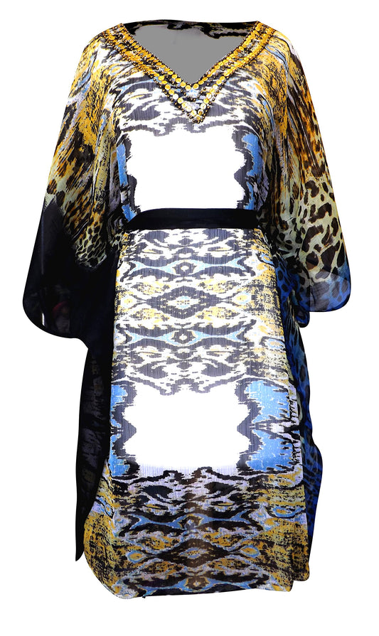 Wholesale Lot: Tribal Geometric Print Summer Tunic Mini Dress Blue Gold XL