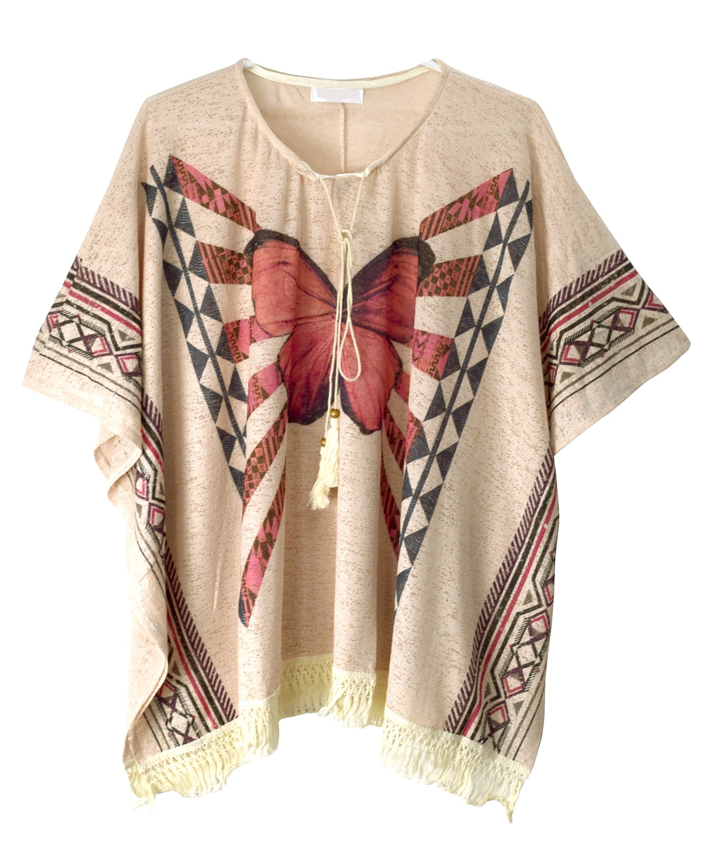 Wholesale Bulk Lot: Butterfly Print Tasseled Summer Cover Up Cardigan Beige