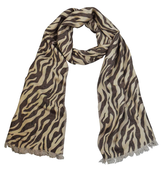 Wholesale Lot Brown Zebra Animal Print Frayed End Pashmina Shawl Wrap for Resellers