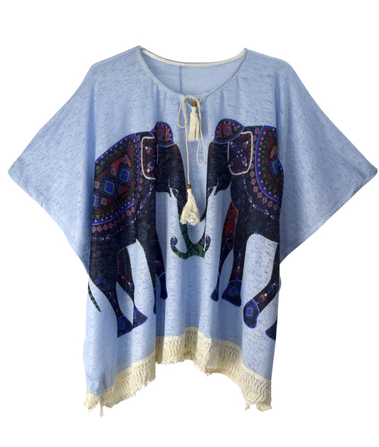 Wholesale Bulk Lot: Blue Elephant Print Tasseled Light Weight Summer Cardigan