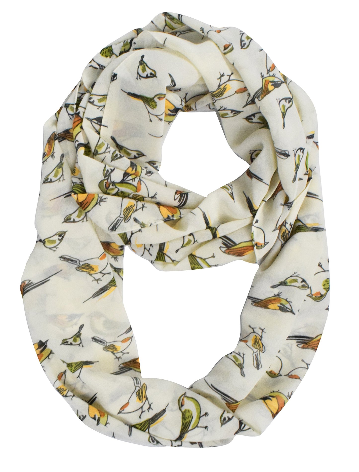 Wholesale Bulk Lot: Vintage Bird Print Cream Sheer Graphic Infinity Loop Scarf for Resellers
