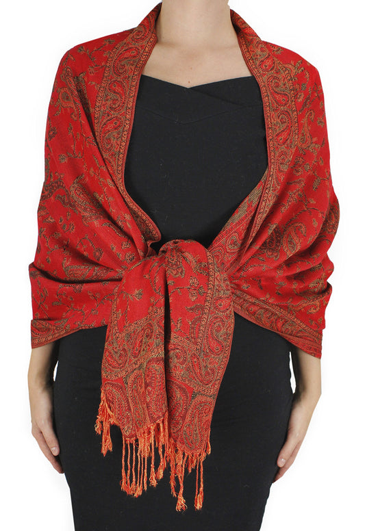 Wholesale Bulk Lot Reversible Paisley Pashmina Shawl Double Layer Red Scarf for Resellers