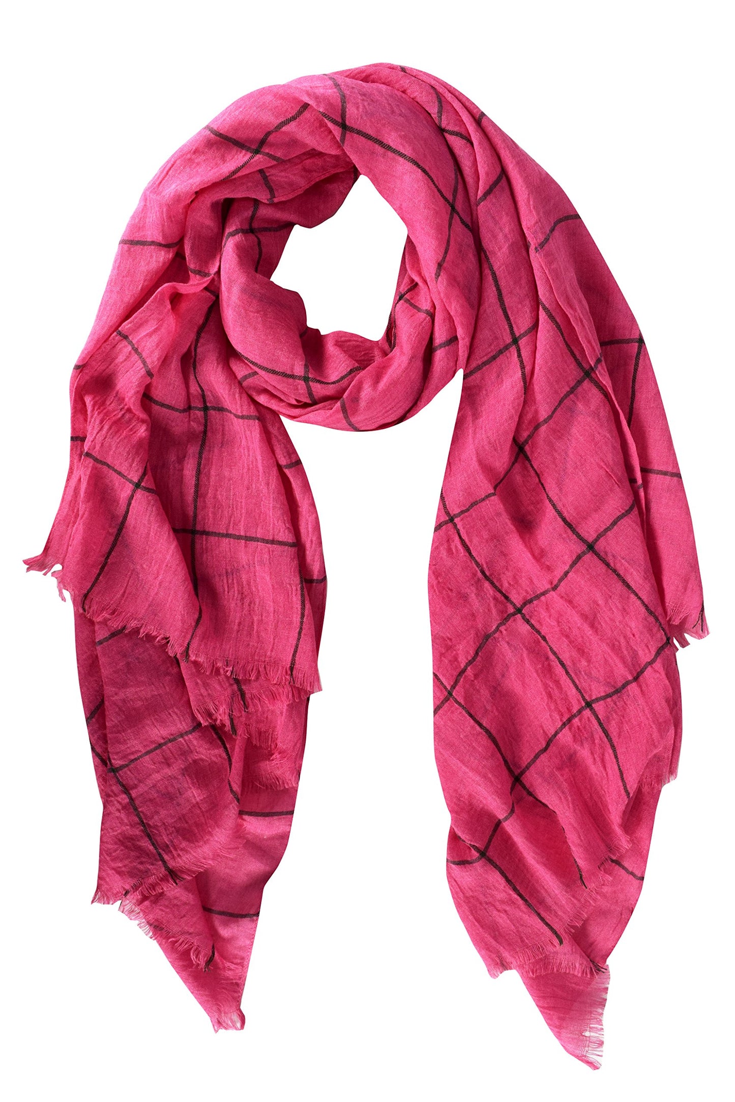 Wholesale Bulk Lot: Plaid Checkered Pink Scarf with Eyelash Fringe Beach Wrap Reseller Pack