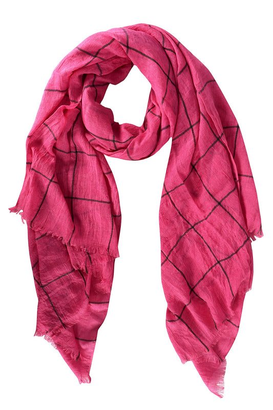 Wholesale Bulk Lot: Plaid Checkered Pink Scarf with Eyelash Fringe Beach Wrap Reseller Pack