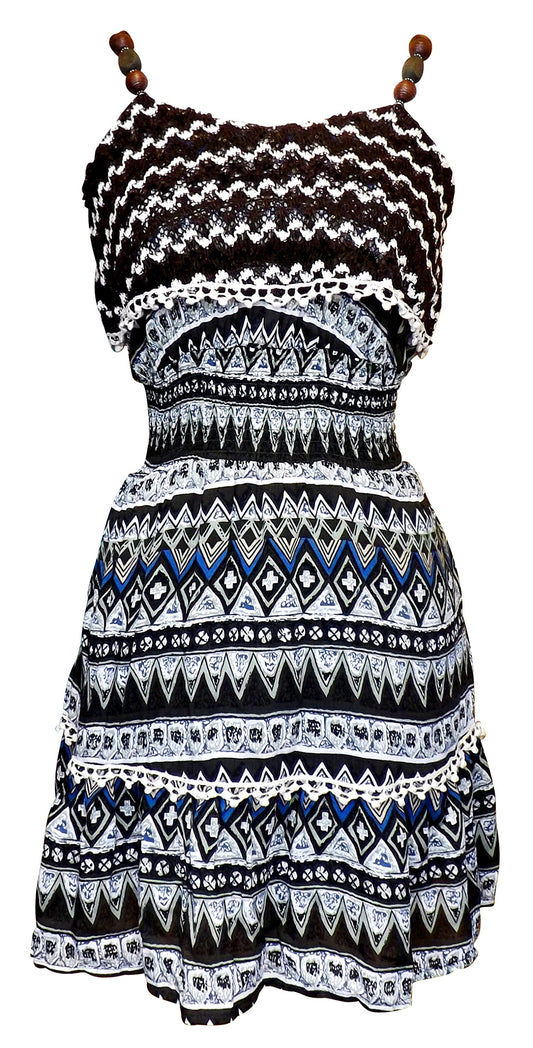 Wholesale Lot: Crochet Tier Geometrical Smocked Summer Day Dress, Medium Green