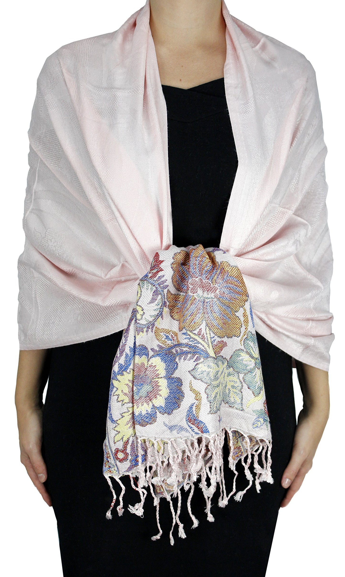 Wholesale Bulk Lot Paisley Floral Reversible Pashmina Wrap Shawl Light Pink Reseller Scarf