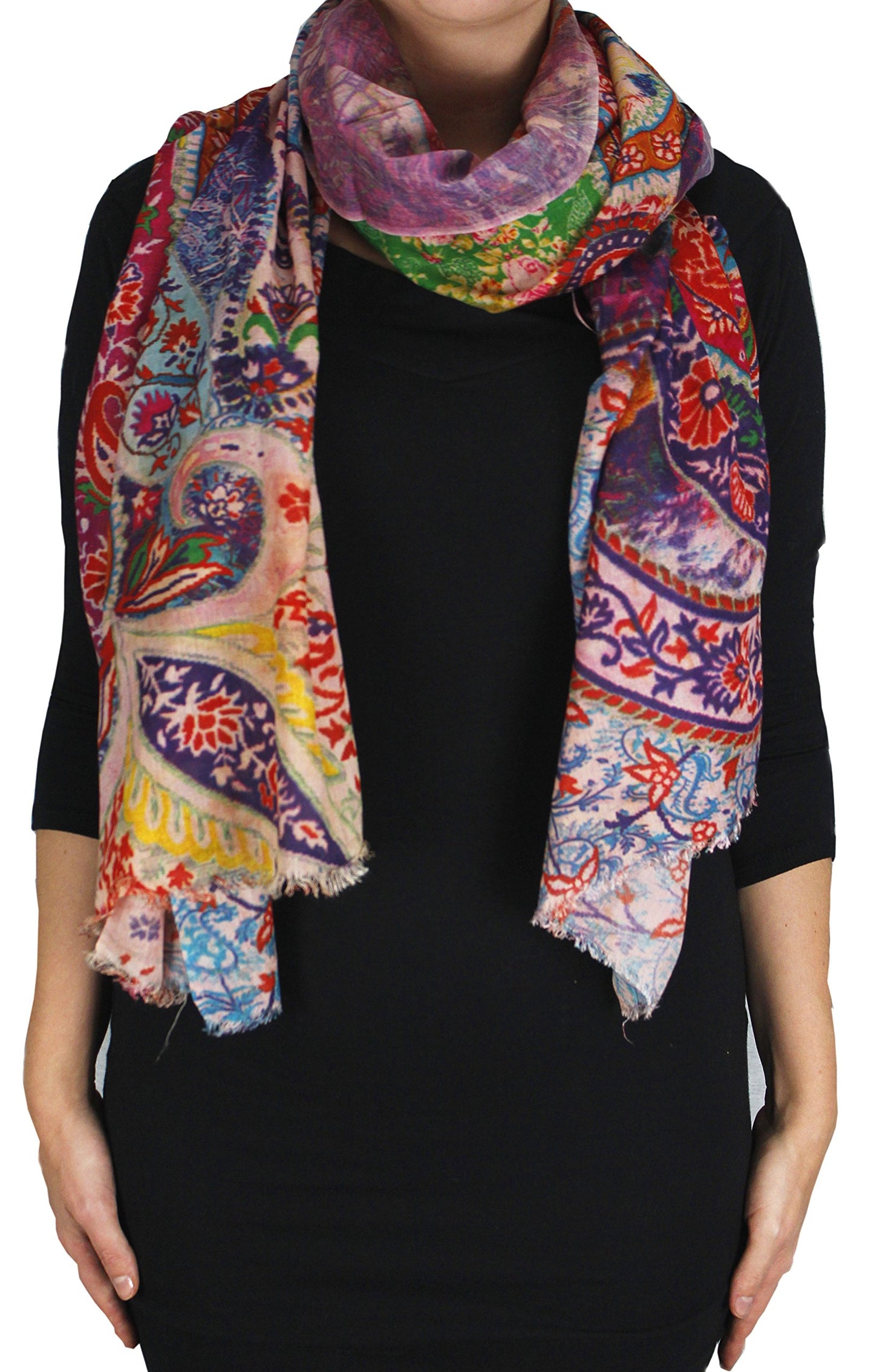 Wholesale Bulk Lot: Digital Rainbow Printed Silky Fringe Scarf Paisley Flower Reseller Pack