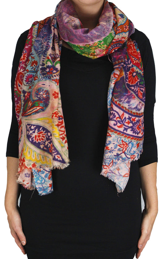 Wholesale Bulk Lot: Digital Rainbow Printed Silky Fringe Scarf Paisley Flower Reseller Pack