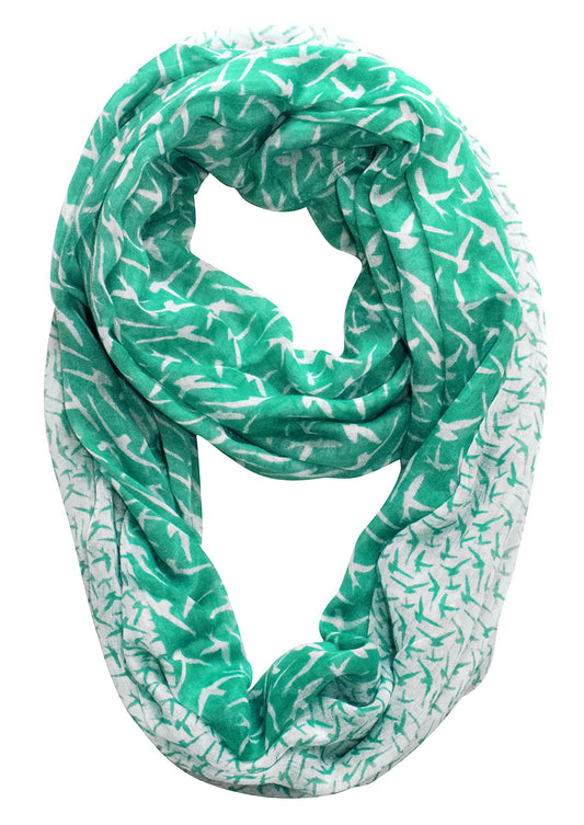 Wholesale Bulk Lot: Vintage Two Tone Bird Print Infinity Loop Scarf Teal White Reseller Pack