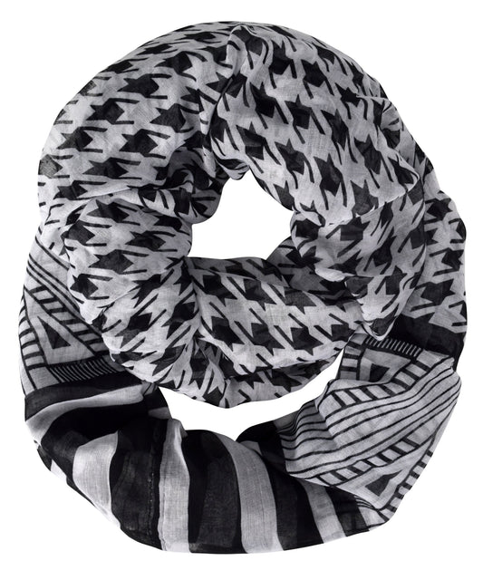 Wholesale Bulk Lot: Sheer Tribal Striped Houndstooth Infinity Loop Scarf Black White Reseller Pack