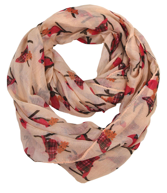 Wholesale Bulk Lot: Vintage Bird Print Two-Tone Plaid Infinity Loop Scarf Coral Reseller Pack