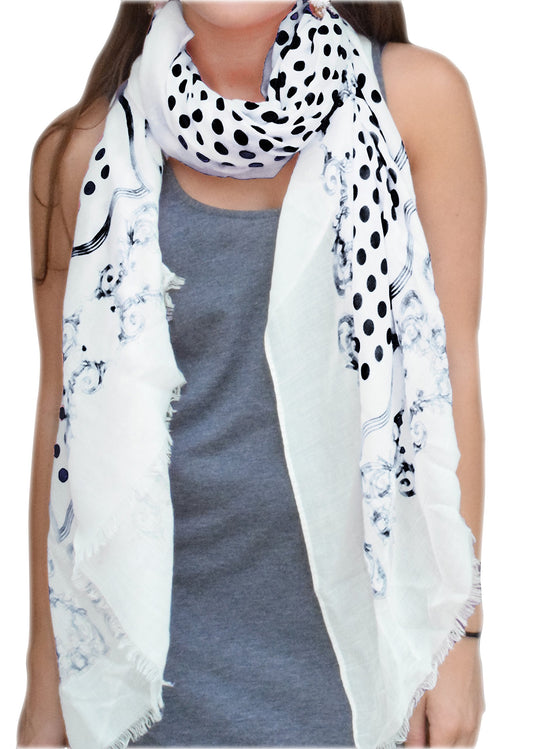 Wholesale Bulk Lot: Polka Dot Paisley Bordered Eyelash Fringe Black Scarf for Resellers