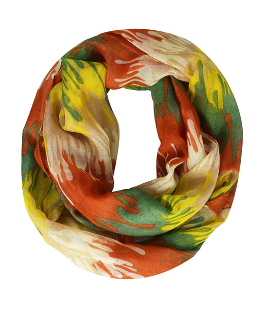 Wholesale Bulk Lot: Abstract Multicolored Paint Design Infinity Loop Scarf Orange Reseller Pack