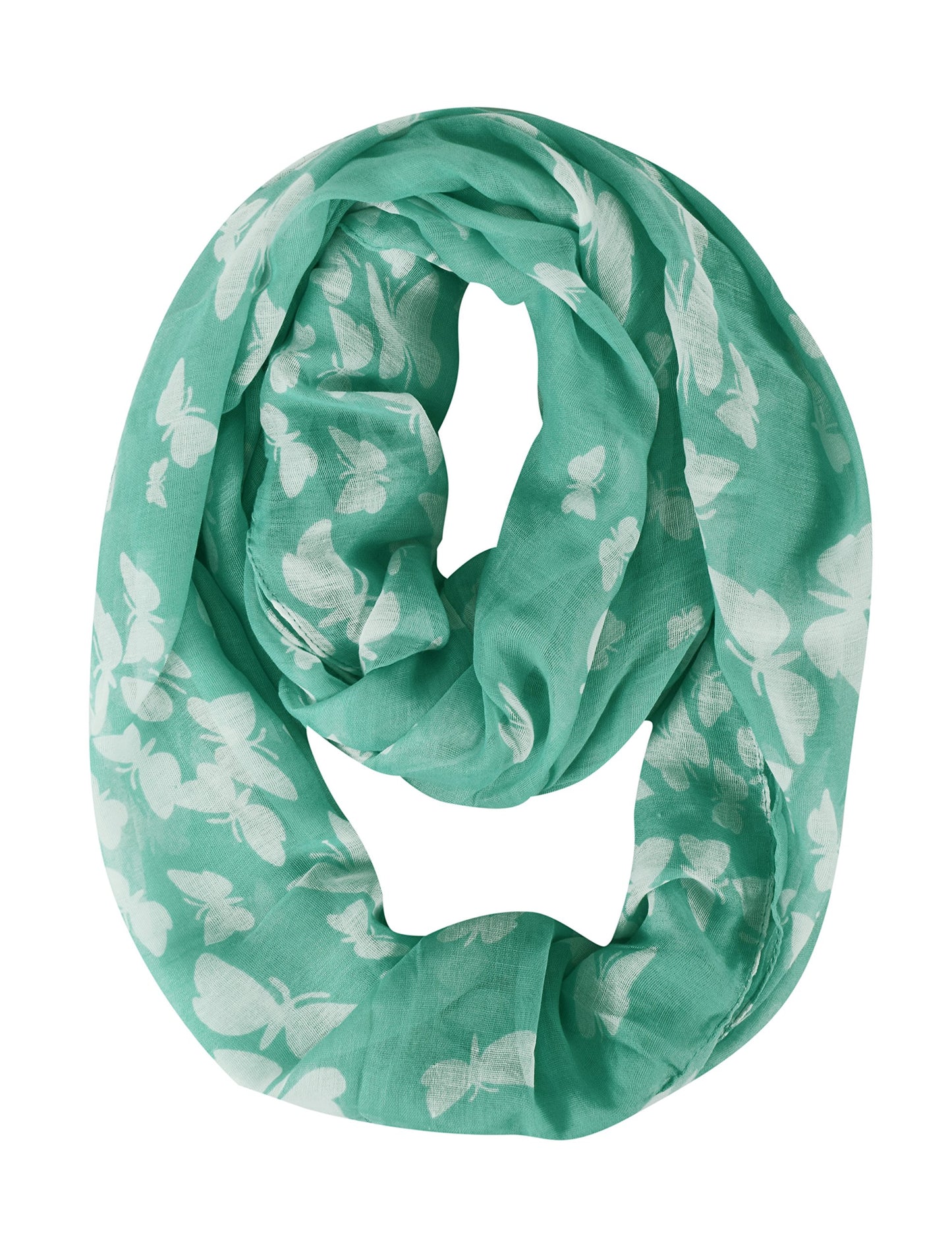 Wholesale Bulk Lot: Vintage Butterfly Print Green White Sheer Infinity Loop Scarf for Resellers