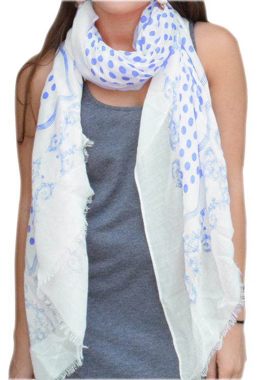 Wholesale Bulk Lot: Blue Polka Dot Paisley Eyelash Fringe All Season Scarf for Resellers