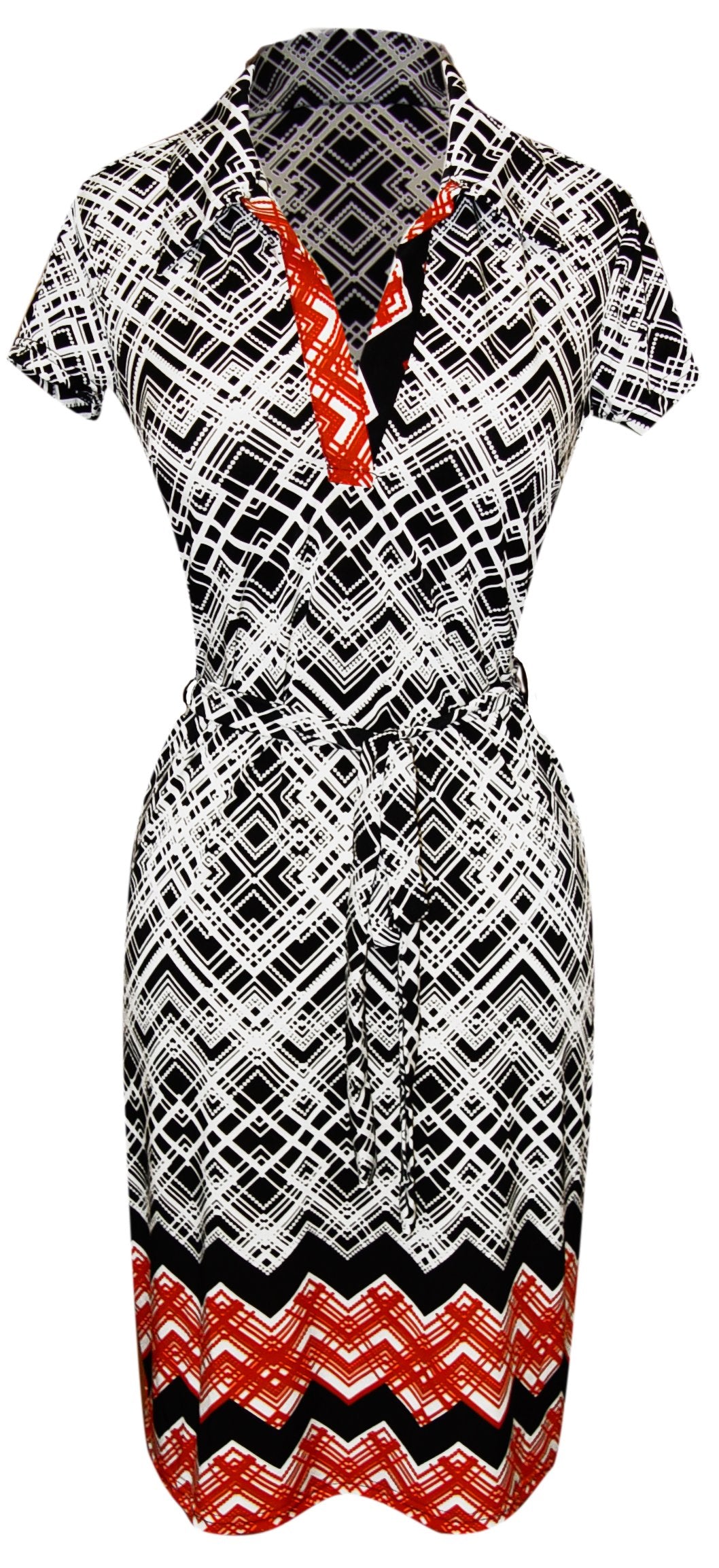Wholesale Bulk Lot: White Retro Diamond Print Belted Shift Dress Size Small