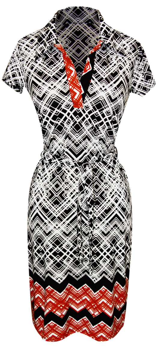 Wholesale Bulk Lot: White Retro Diamond Print Belted Shift Dress Size Small
