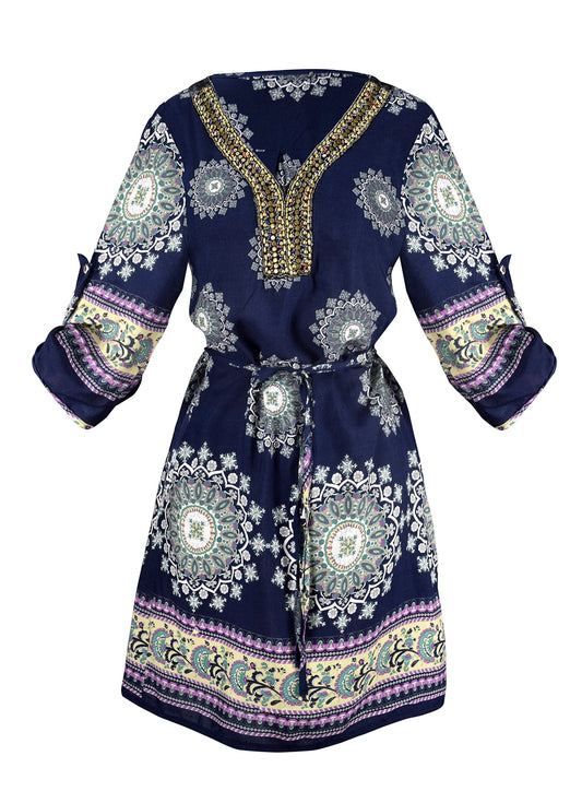 Wholesale Bulk Lot: Women's Beaded V-Neck Paisley Tunic Dress Green Medium