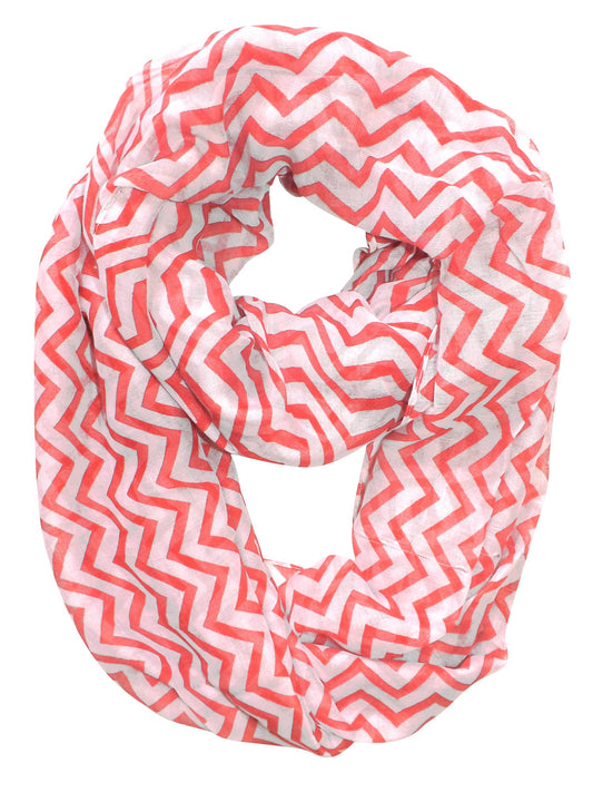 Wholesale Bulk Lot: Sheer Chevron Infinity Loop Scarf Coral & White Lightweight Reseller Pack