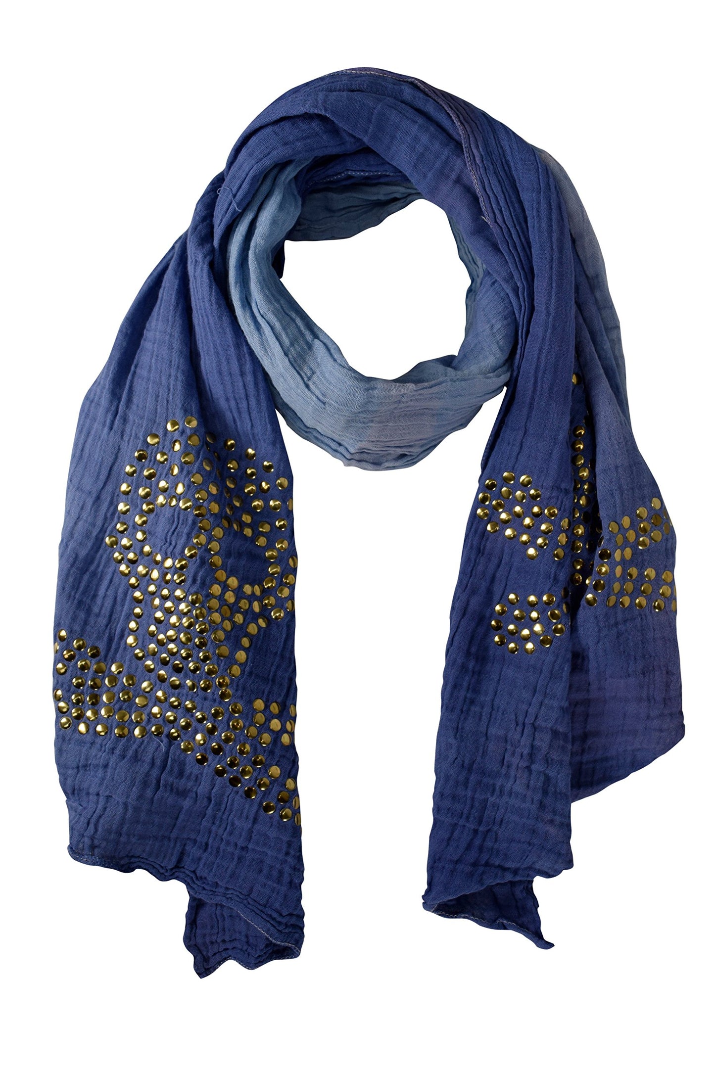 Wholesale Bulk Lot: Vintage Crinkled Ombre Blue Skull Studded Scarf Wrap for Resellers