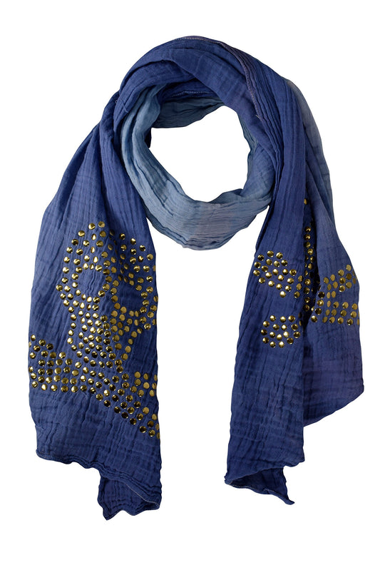 Wholesale Bulk Lot: Vintage Crinkled Ombre Blue Skull Studded Scarf Wrap for Resellers
